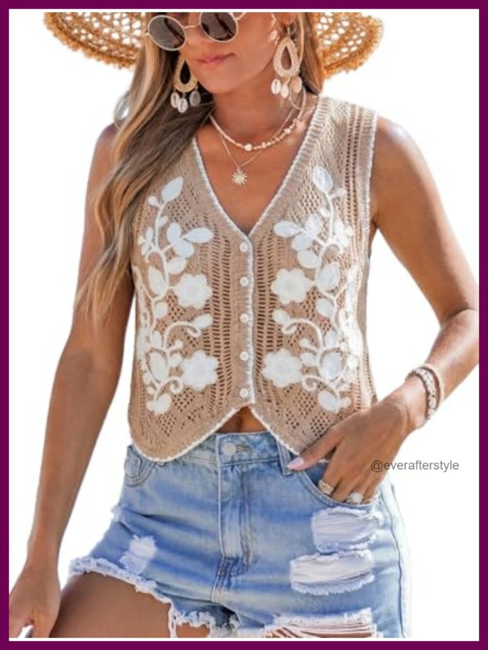 CUPSHE Women Knit Tank Tops Crochet Knitted Vest - Sleeveless Cardigan Style,